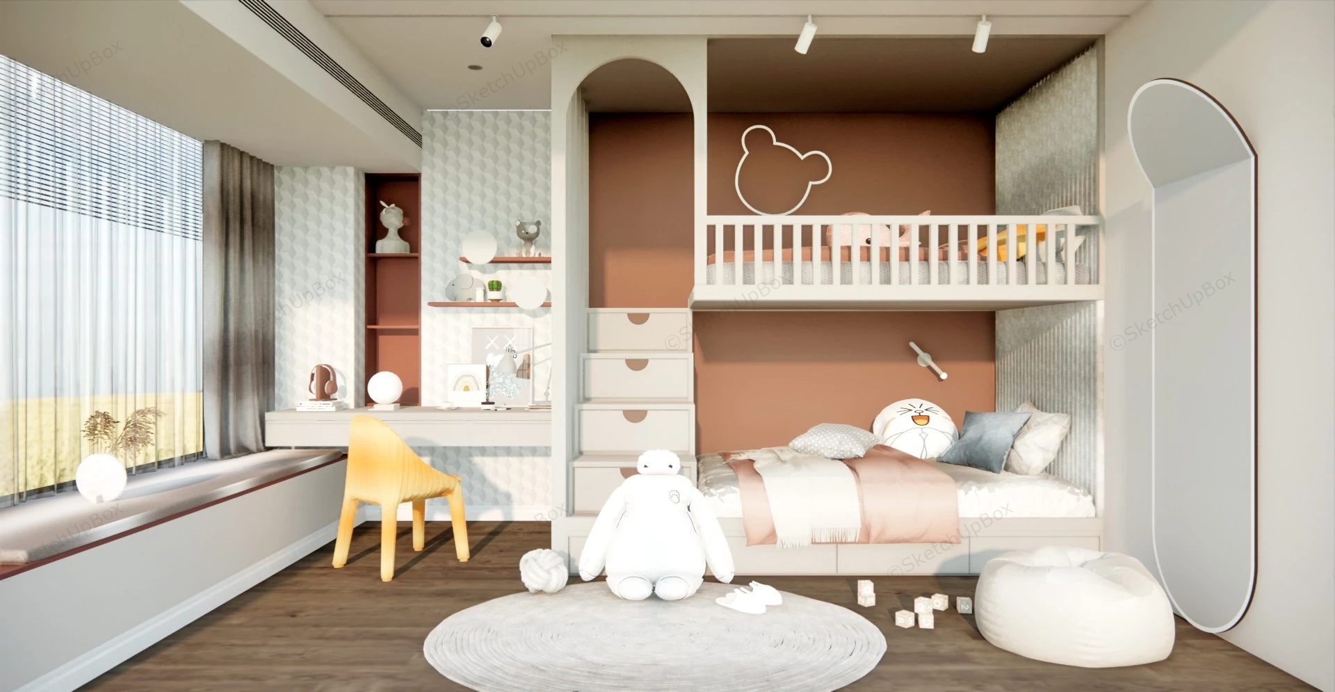 Bunk Bed Girls Room Ideas sketchup model preview - SketchupBox