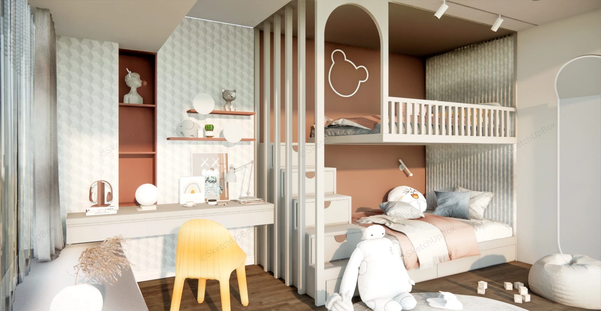 Bunk Bed Girls Room Ideas sketchup model preview - SketchupBox