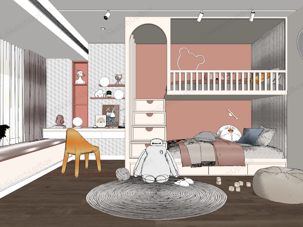 Bunk Bed Girls Room Ideas sketchup model preview - SketchupBox