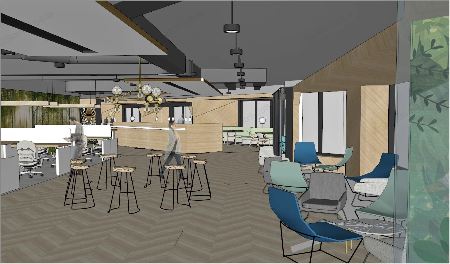 Modern Restaurant Interior Design sketchup model preview - SketchupBox