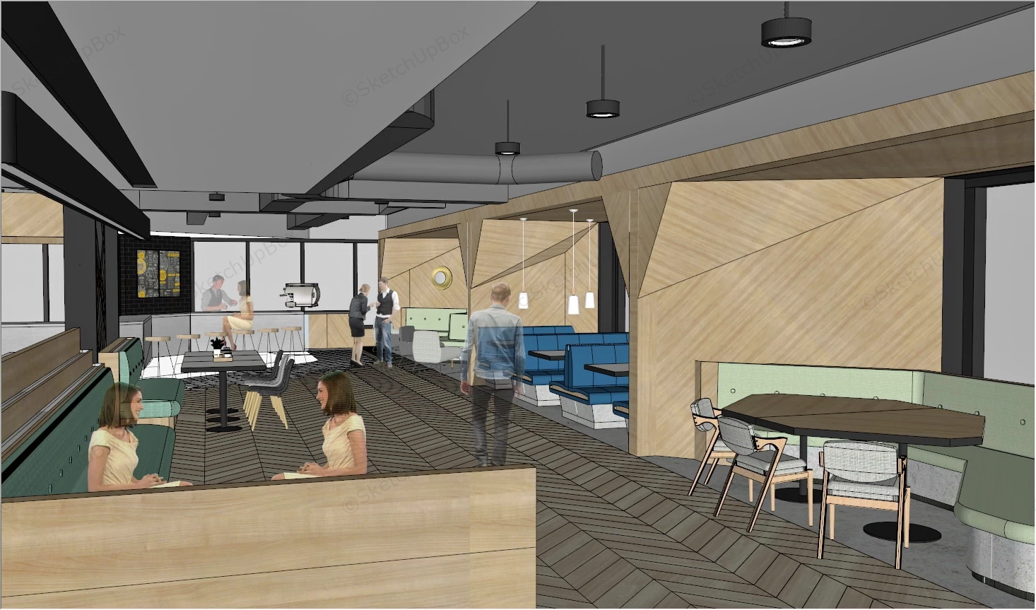 Modern Restaurant Interior Design sketchup model preview - SketchupBox