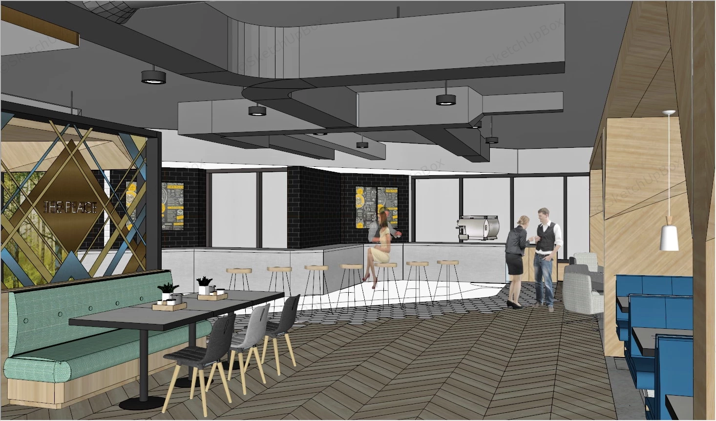 Modern Restaurant Interior Design sketchup model preview - SketchupBox