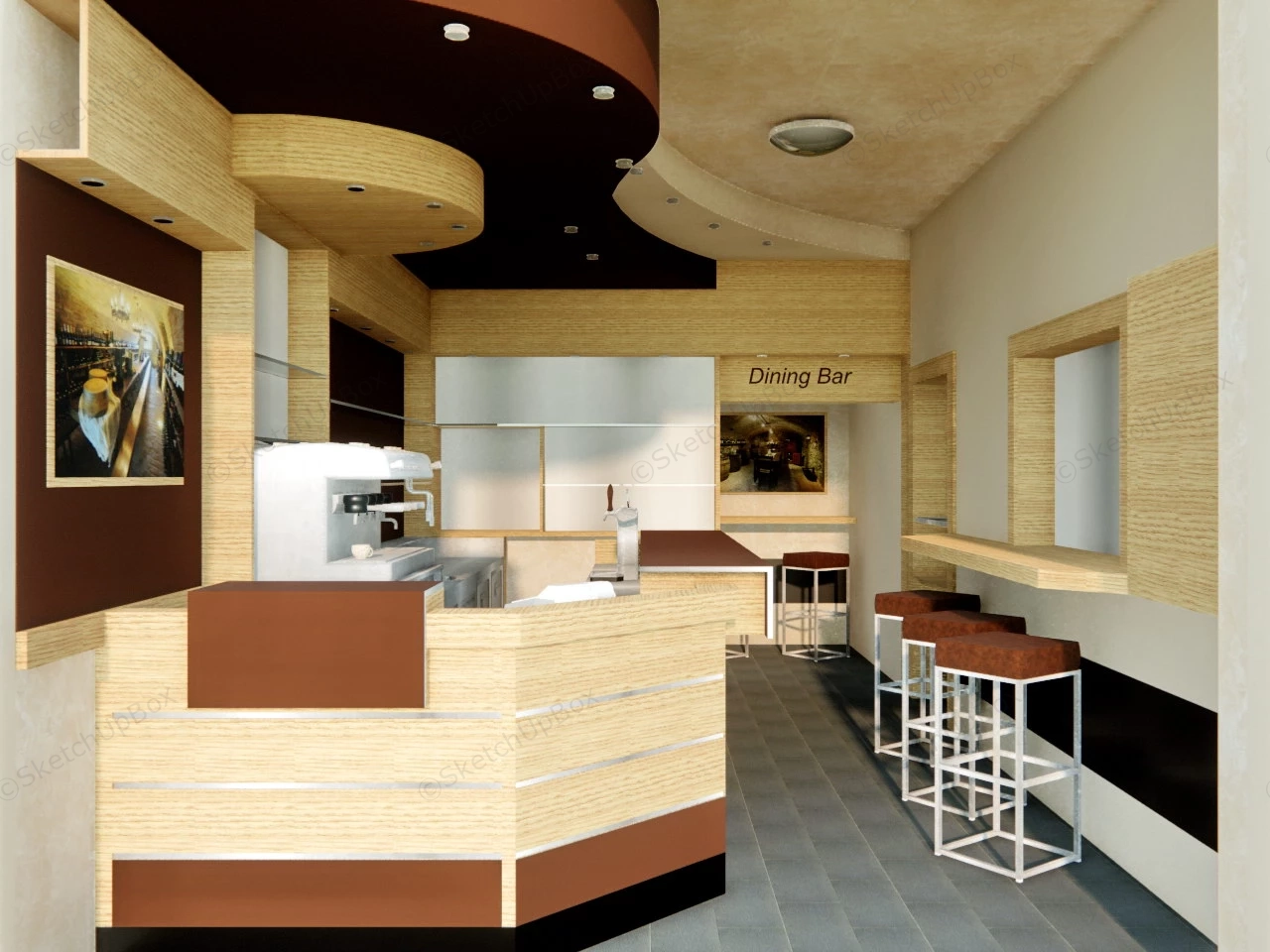 Small Coffee Shop Interior Idea sketchup model preview - SketchupBox