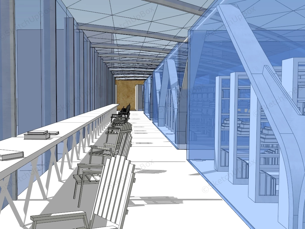 Modern Library Design sketchup model preview - SketchupBox