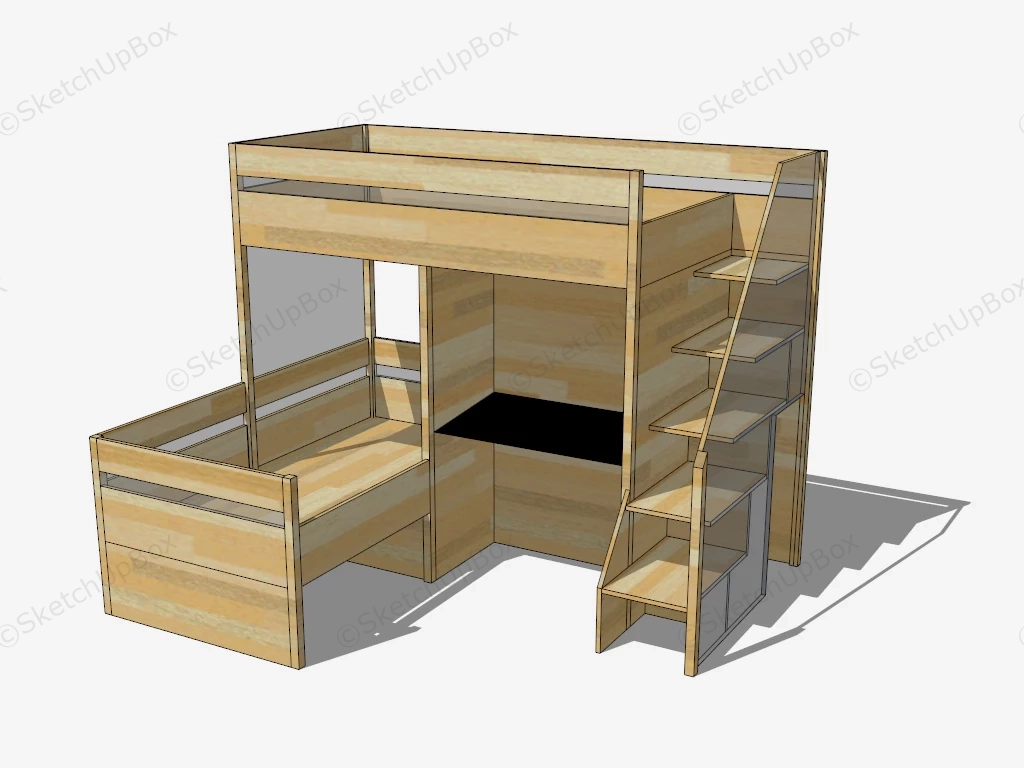 Bunk Bed With Desk sketchup model preview - SketchupBox