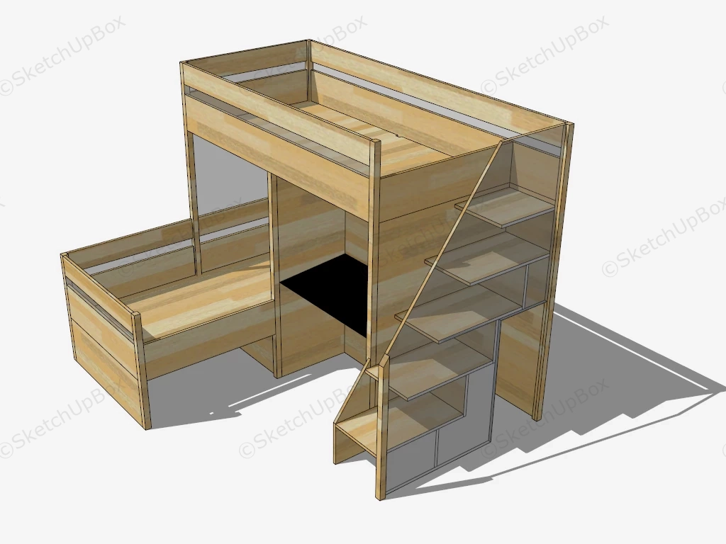 Bunk Bed With Desk sketchup model preview - SketchupBox