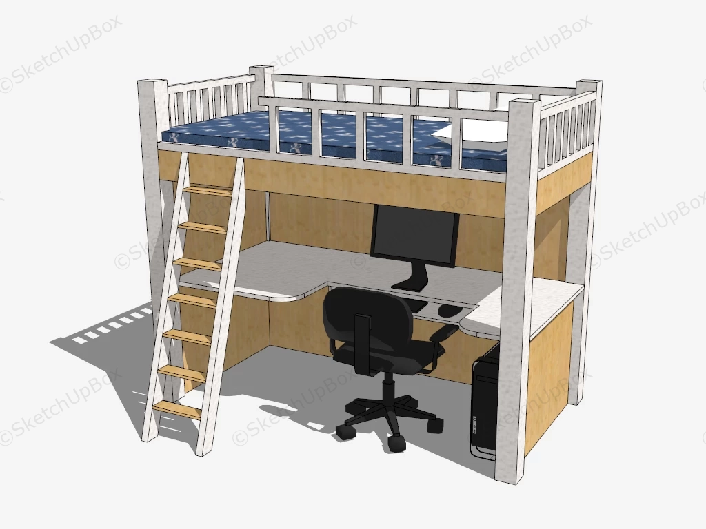 Student Loft Bed With Desk sketchup model preview - SketchupBox