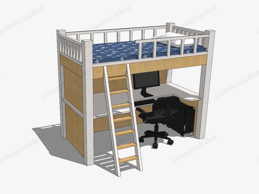 Student Loft Bed With Desk sketchup model preview - SketchupBox