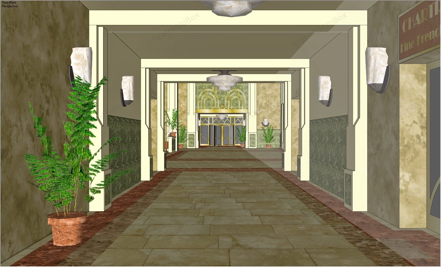 Vintage Hotel Lobby Design sketchup model preview - SketchupBox