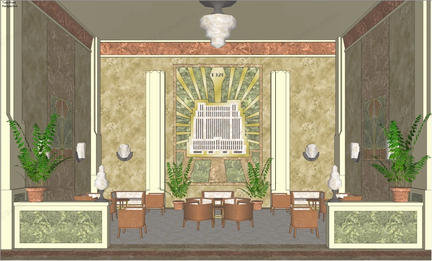 Vintage Hotel Lobby Design sketchup model preview - SketchupBox