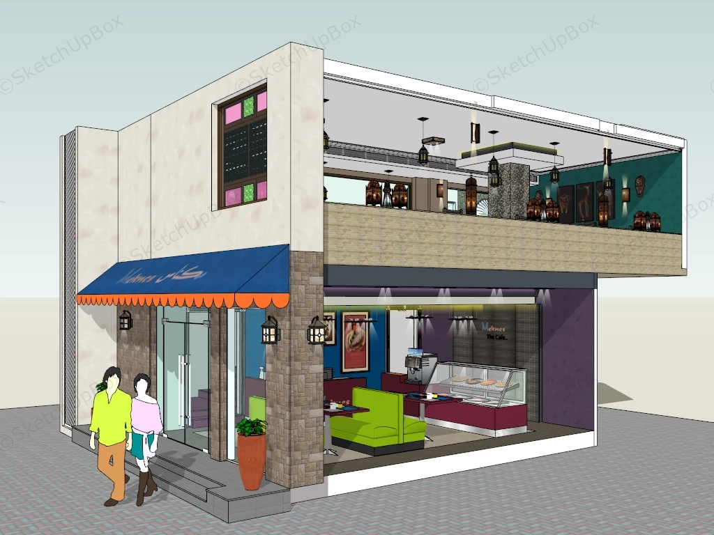 Street Corner Coffee Shop Design sketchup model preview - SketchupBox