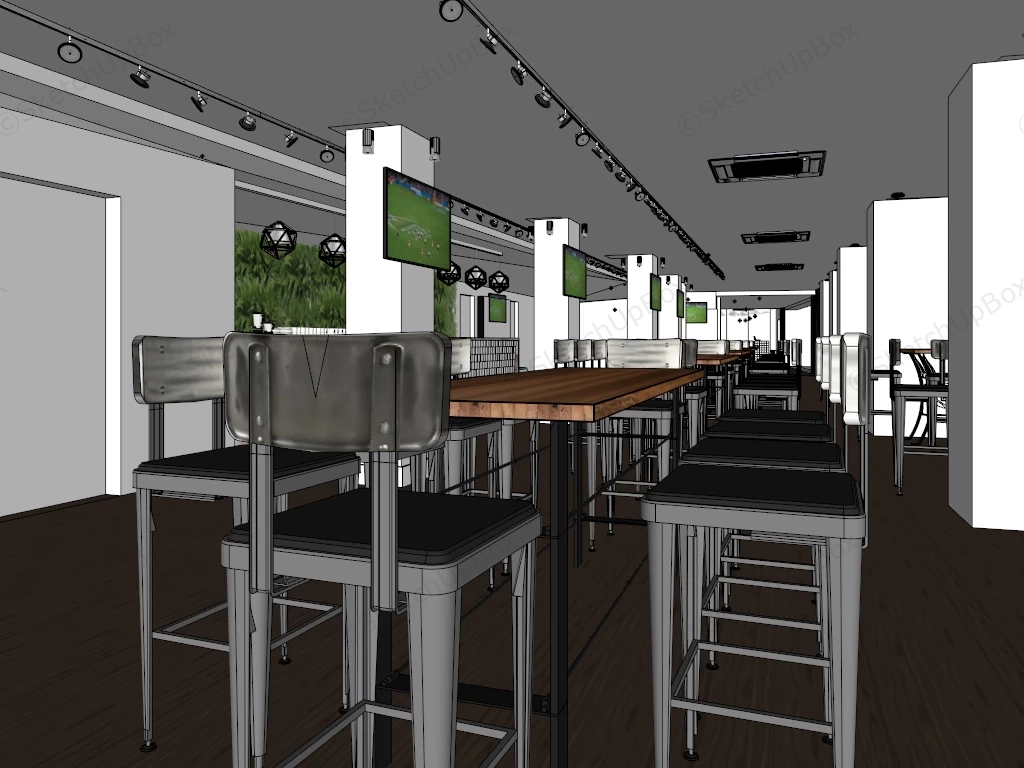 Modern Industrial Restaurant Design sketchup model preview - SketchupBox