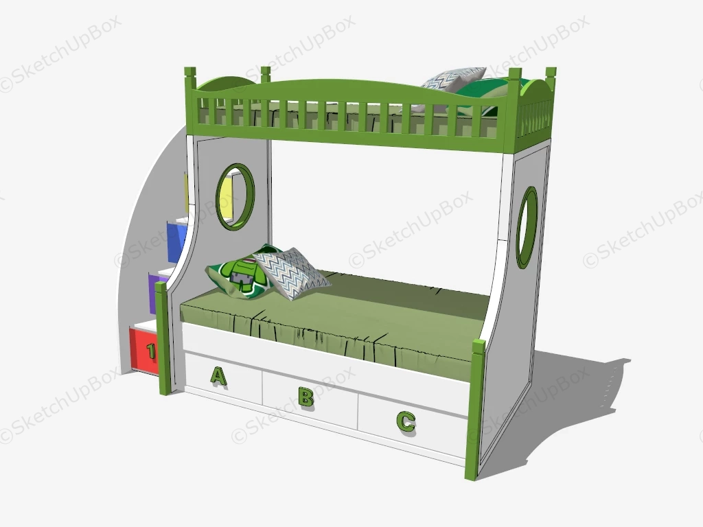 Bunk Bed With Storage sketchup model preview - SketchupBox