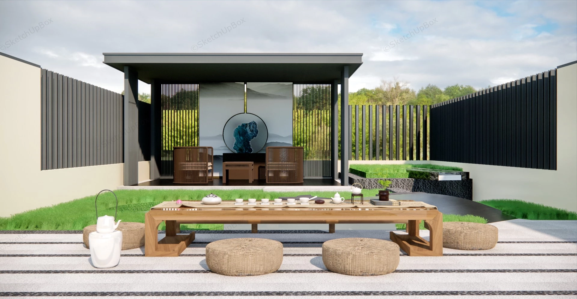 Asian Backyard Patio Design sketchup model preview - SketchupBox