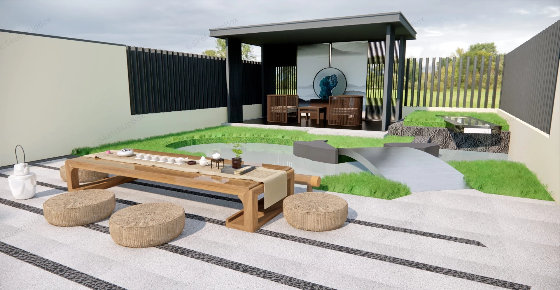 Asian Backyard Patio Design sketchup model preview - SketchupBox