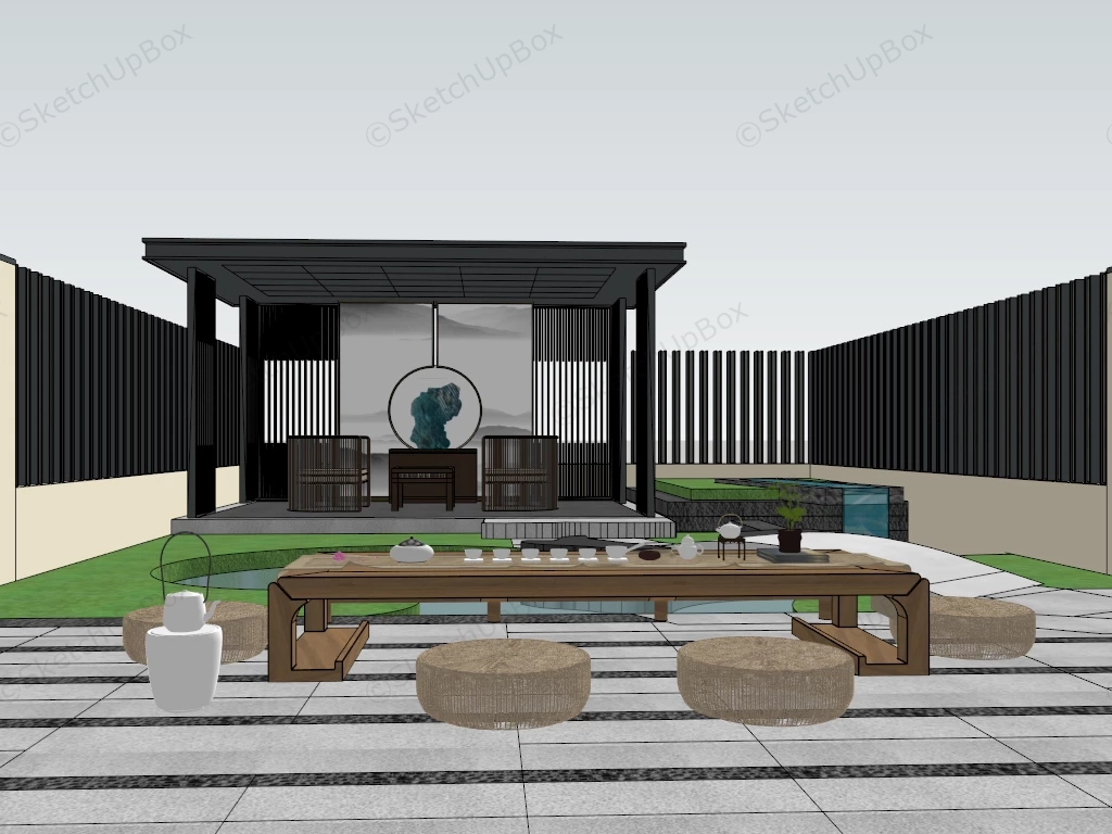 Asian Backyard Patio Design sketchup model preview - SketchupBox