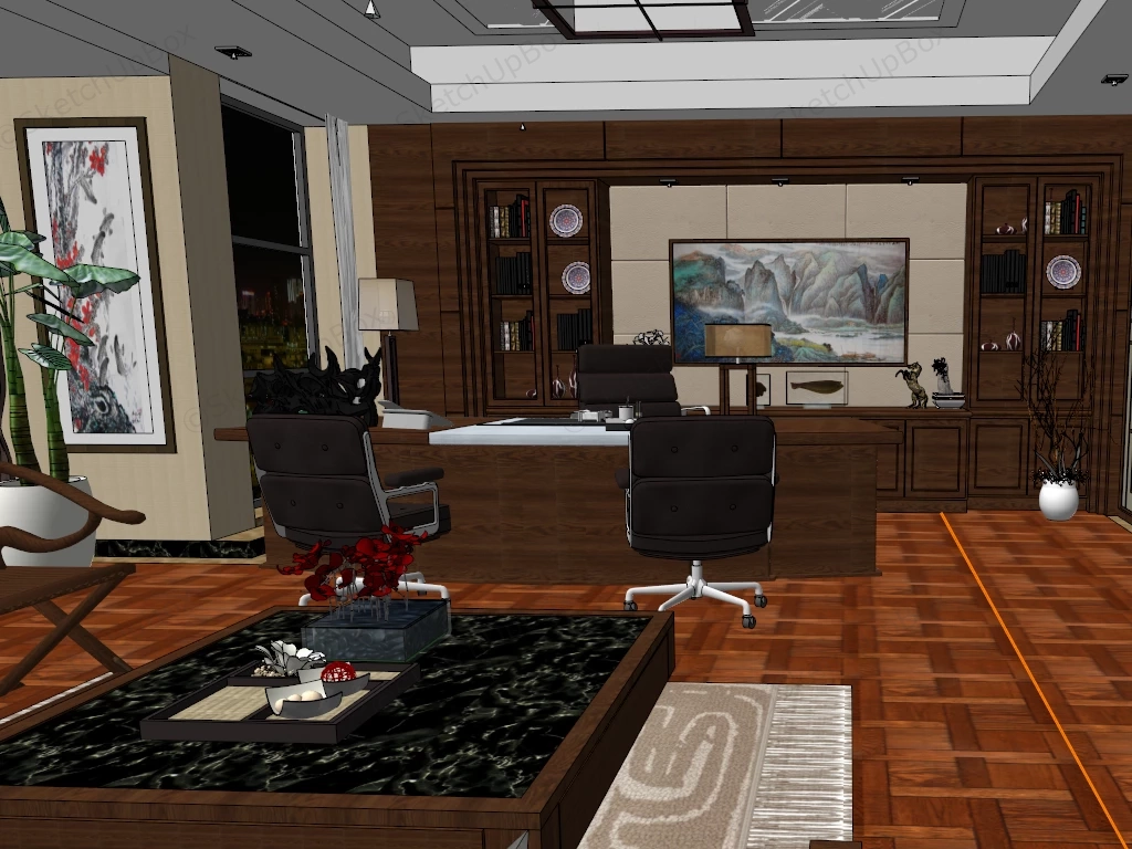 Chinese Style Executive Office Design sketchup model preview - SketchupBox