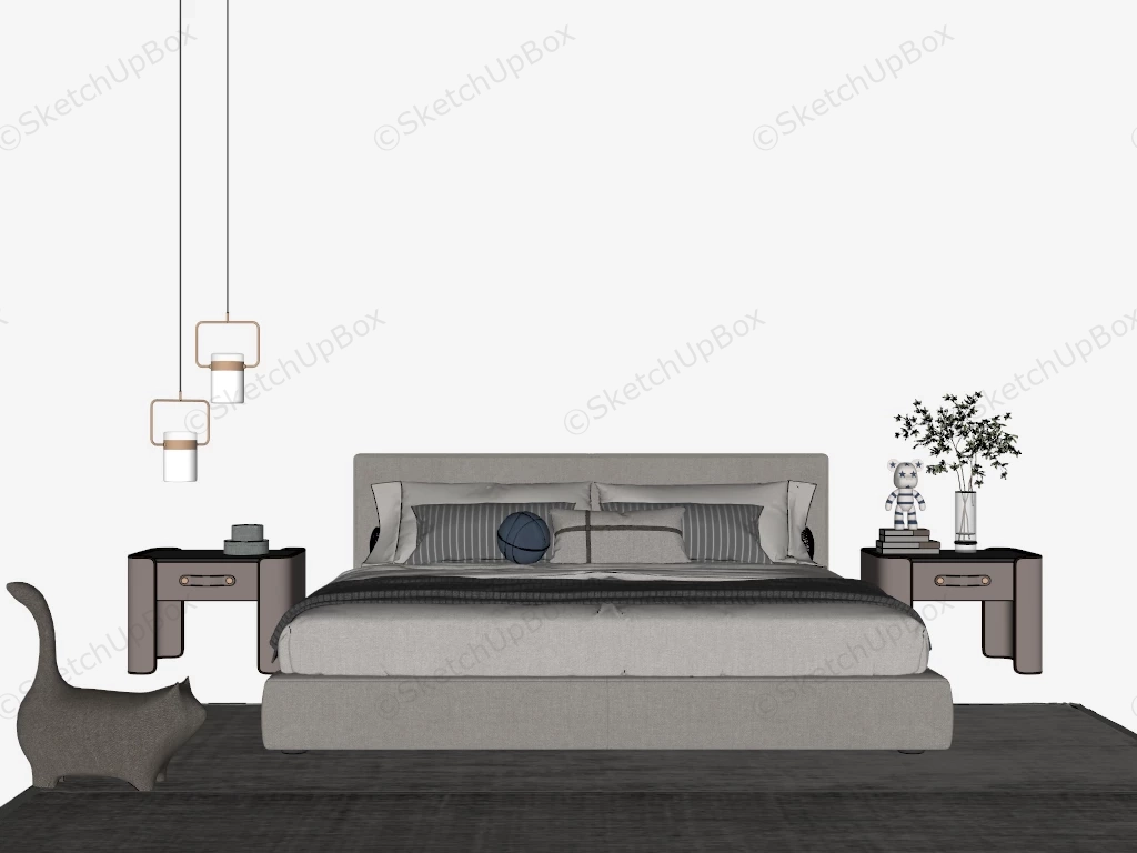 Upholstered Low Profile Bed sketchup model preview - SketchupBox