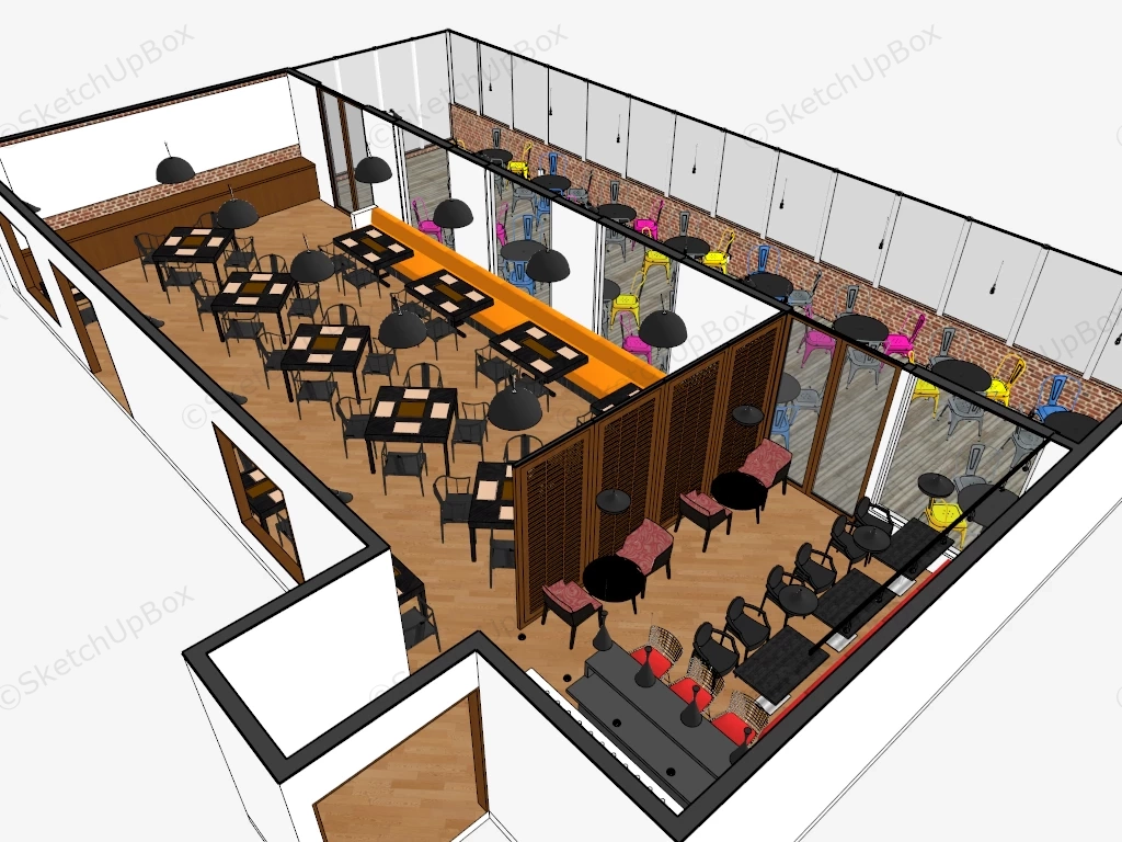 Farmhouse Style Restaurant Design sketchup model preview - SketchupBox