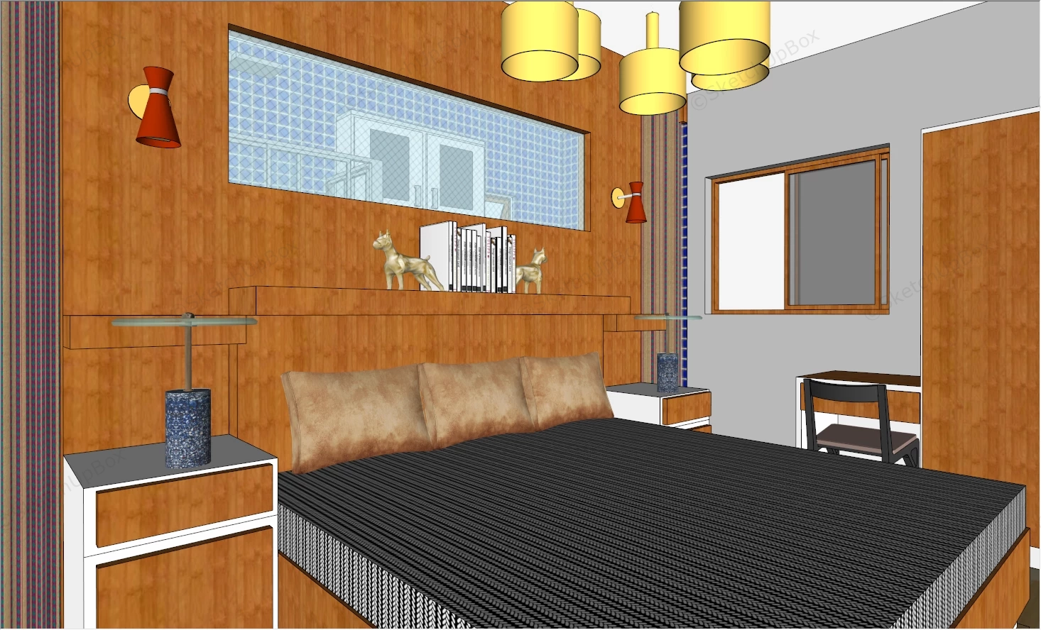 Small Bedroom With Bathroom Design sketchup model preview - SketchupBox