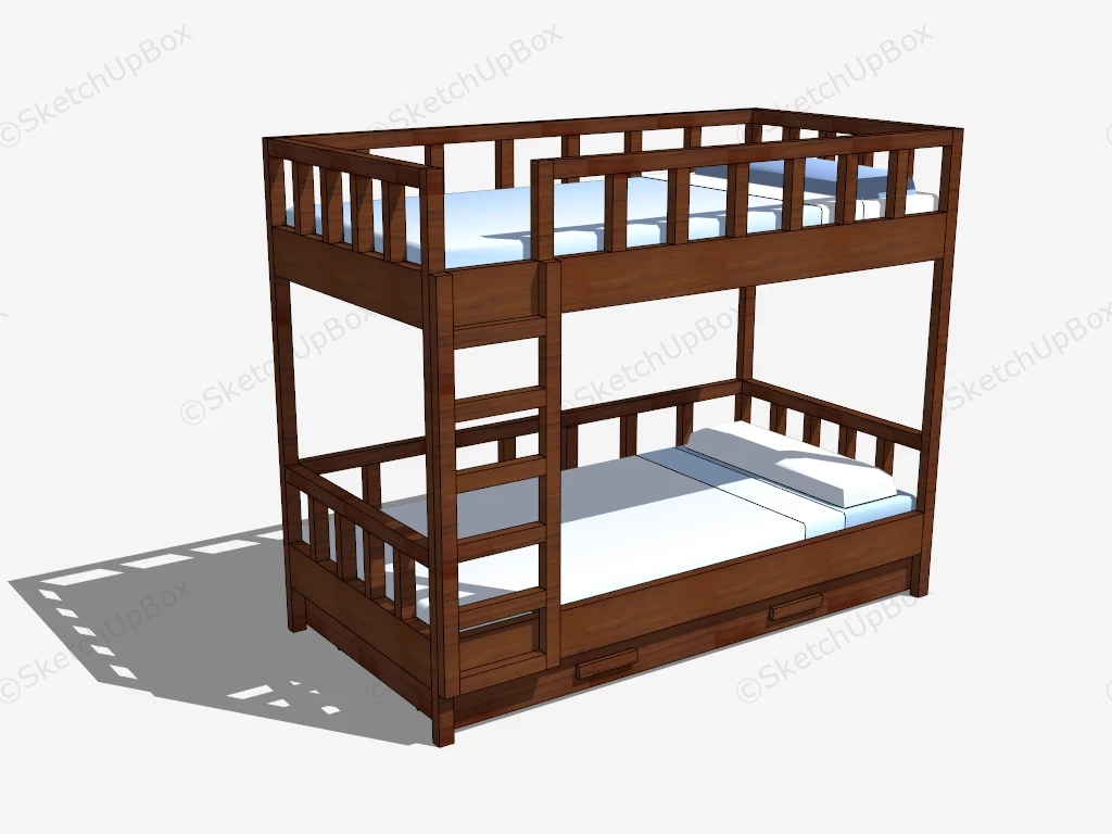 Wooden Frame Bunk Bed sketchup model preview - SketchupBox