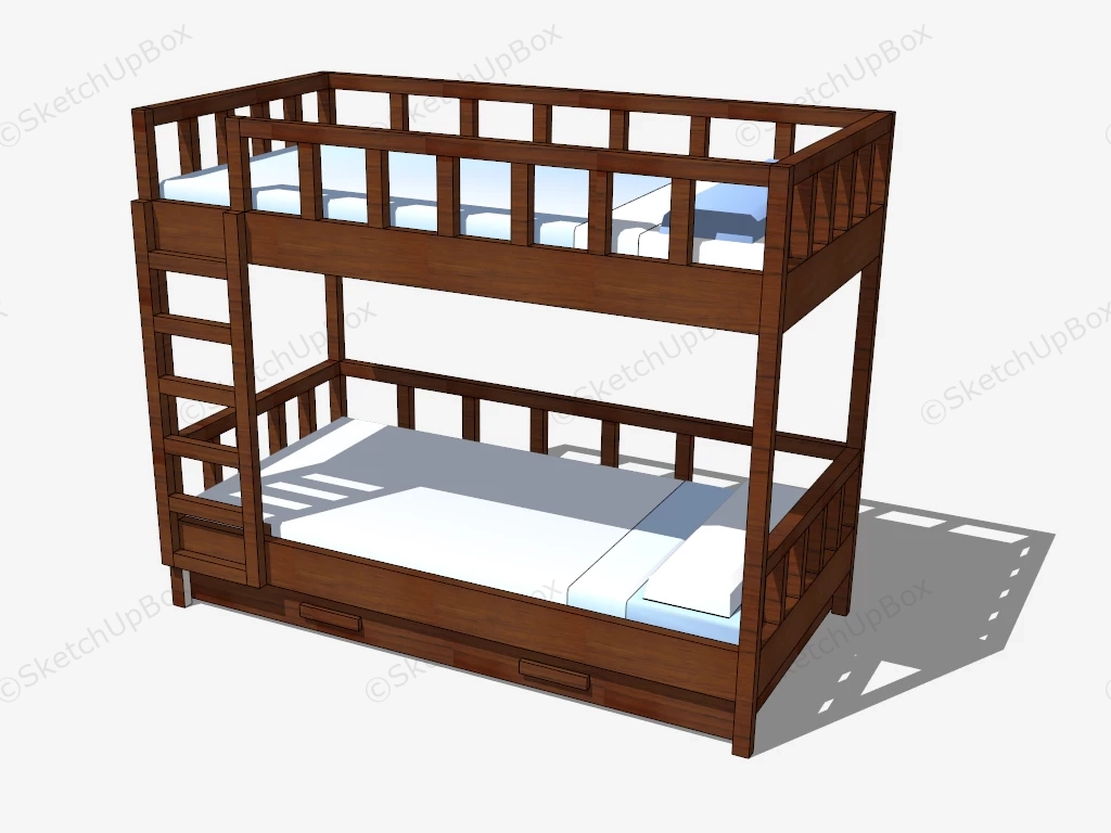 Wooden Frame Bunk Bed sketchup model preview - SketchupBox