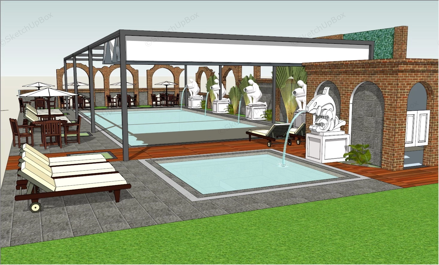 Outdoor Swimming Pool Design Ideas sketchup model preview - SketchupBox