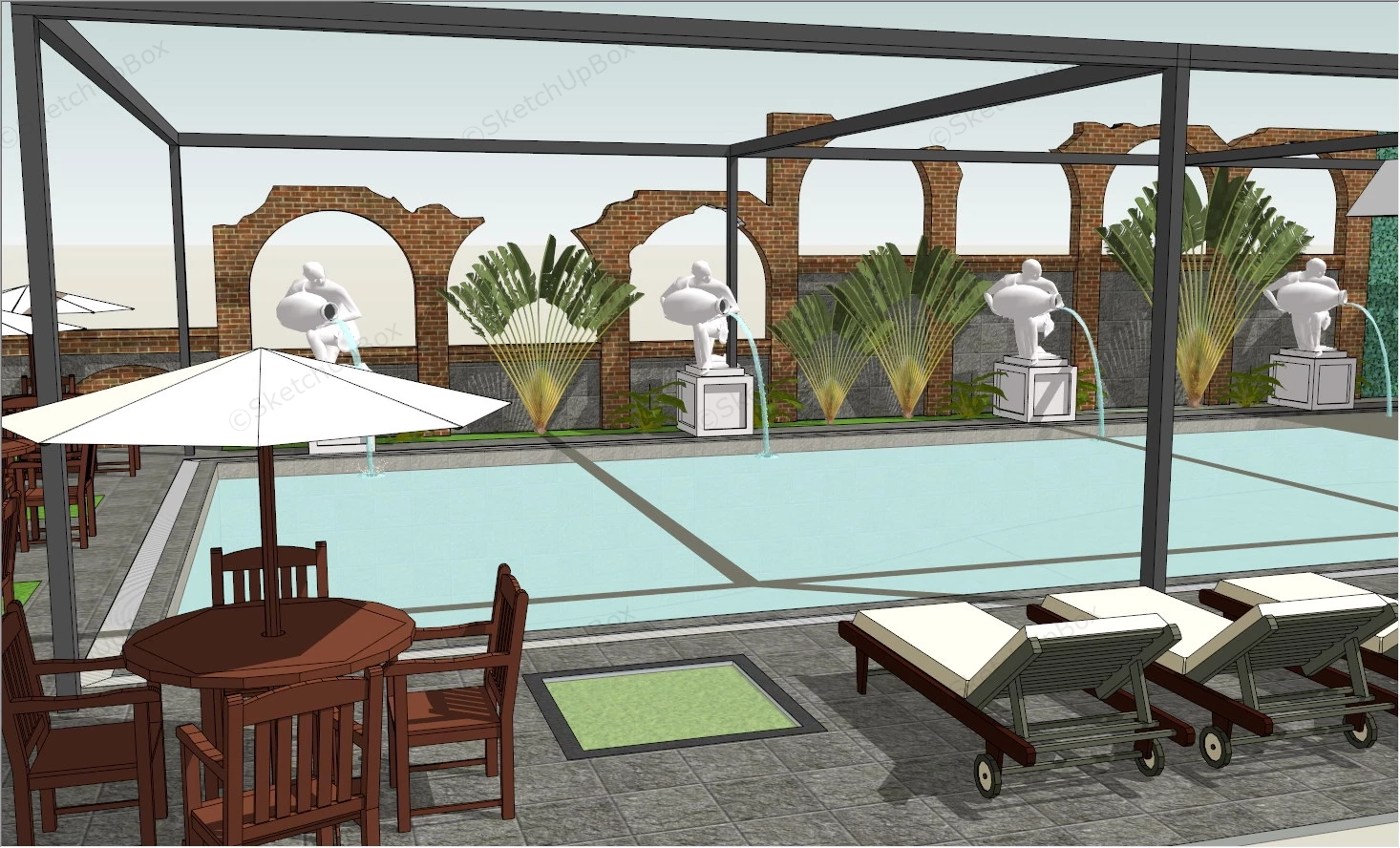 Outdoor Swimming Pool Design Ideas sketchup model preview - SketchupBox