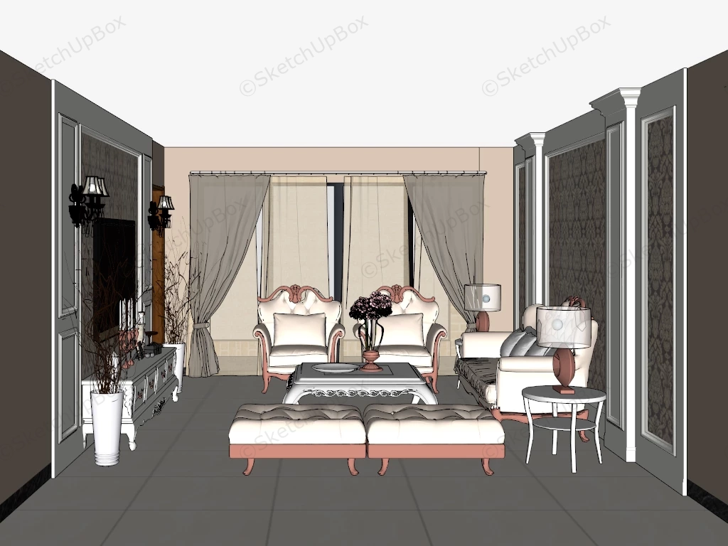 Victorian Living Room Design sketchup model preview - SketchupBox