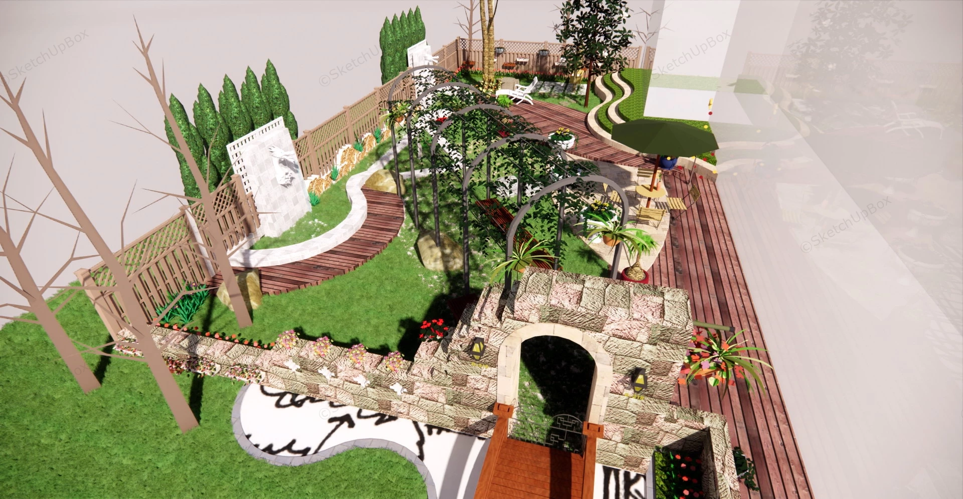 Rustic Garden Landscaping Ideas sketchup model preview - SketchupBox