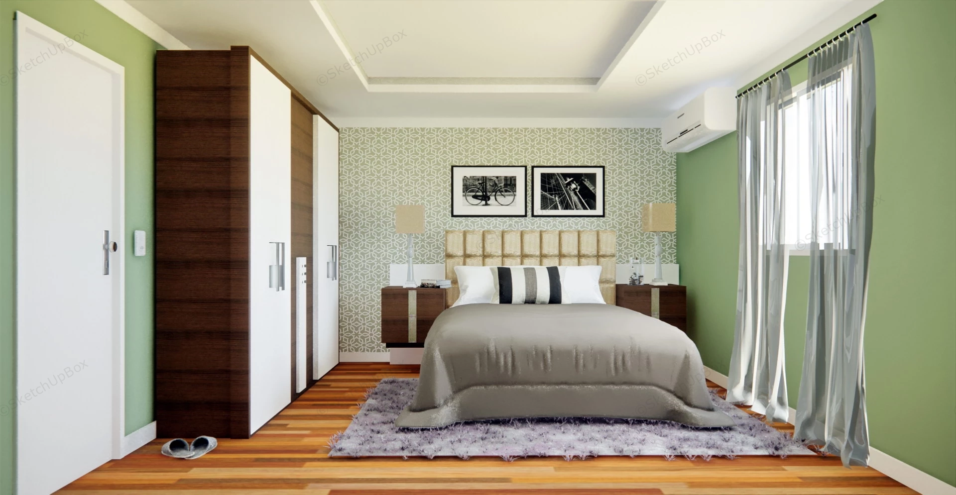 Modern Green Bedroom Ideas sketchup model preview - SketchupBox