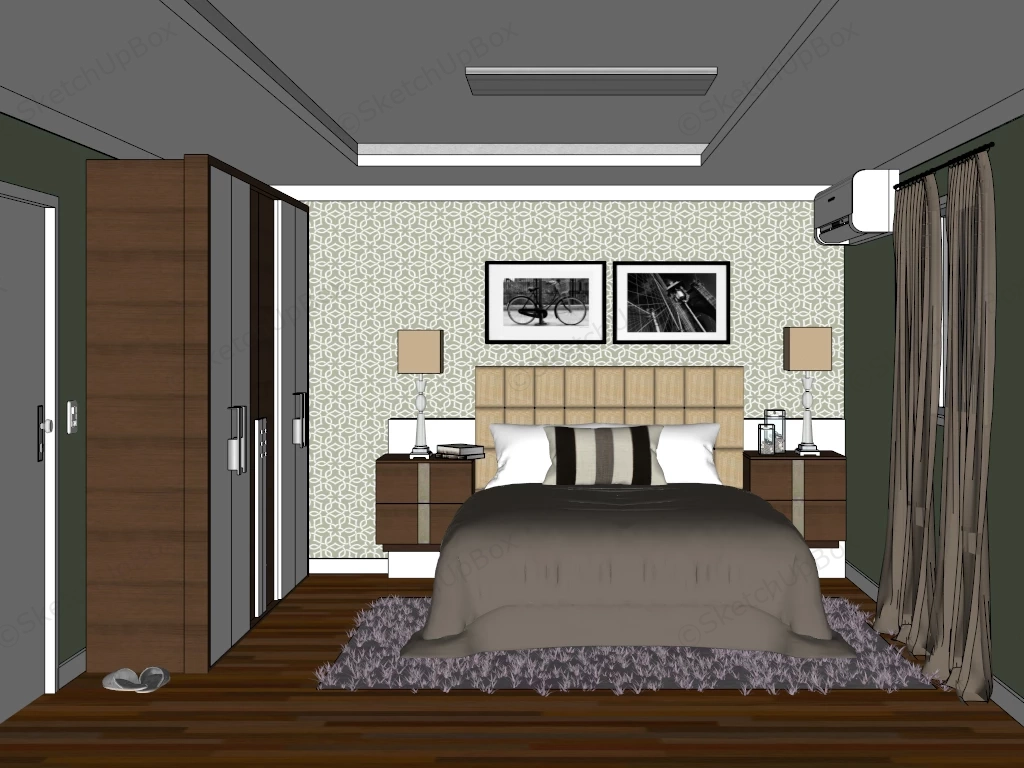 Modern Green Bedroom Ideas sketchup model preview - SketchupBox