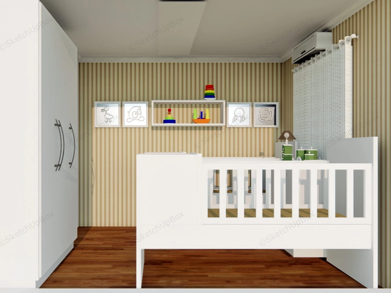 Twin Bed Toddler Room sketchup model preview - SketchupBox