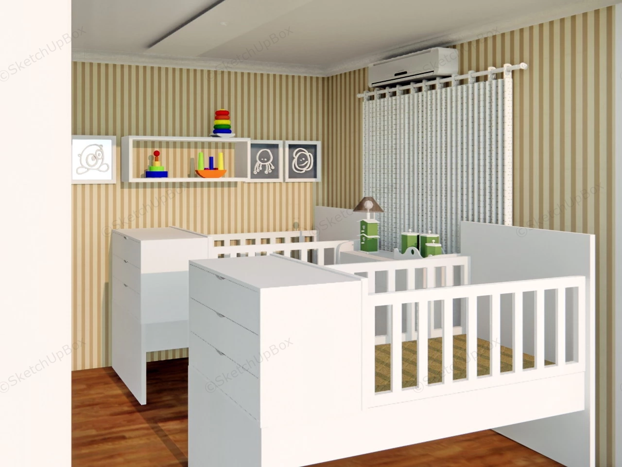 Twin Bed Toddler Room sketchup model preview - SketchupBox