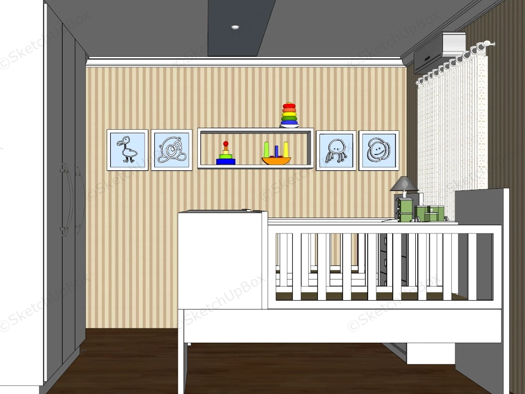 Twin Bed Toddler Room sketchup model preview - SketchupBox