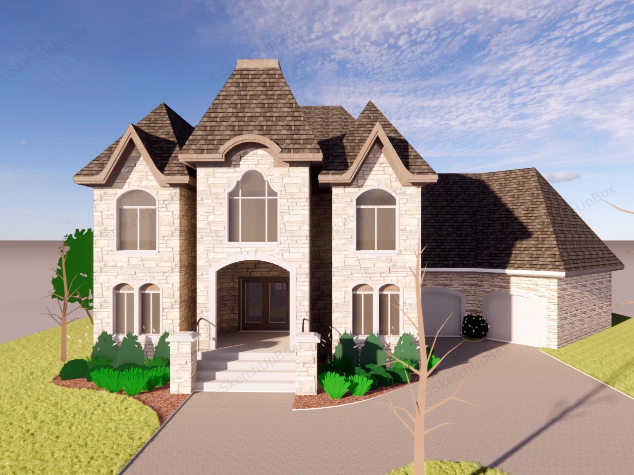 Modern Farmhouse Exterior Idea sketchup model preview - SketchupBox