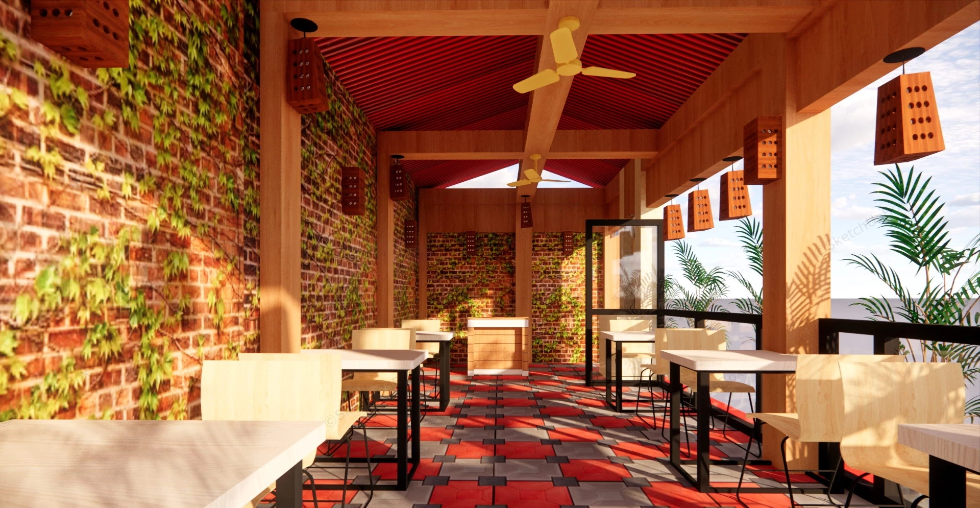 Outdoor Restaurant Design sketchup model preview - SketchupBox