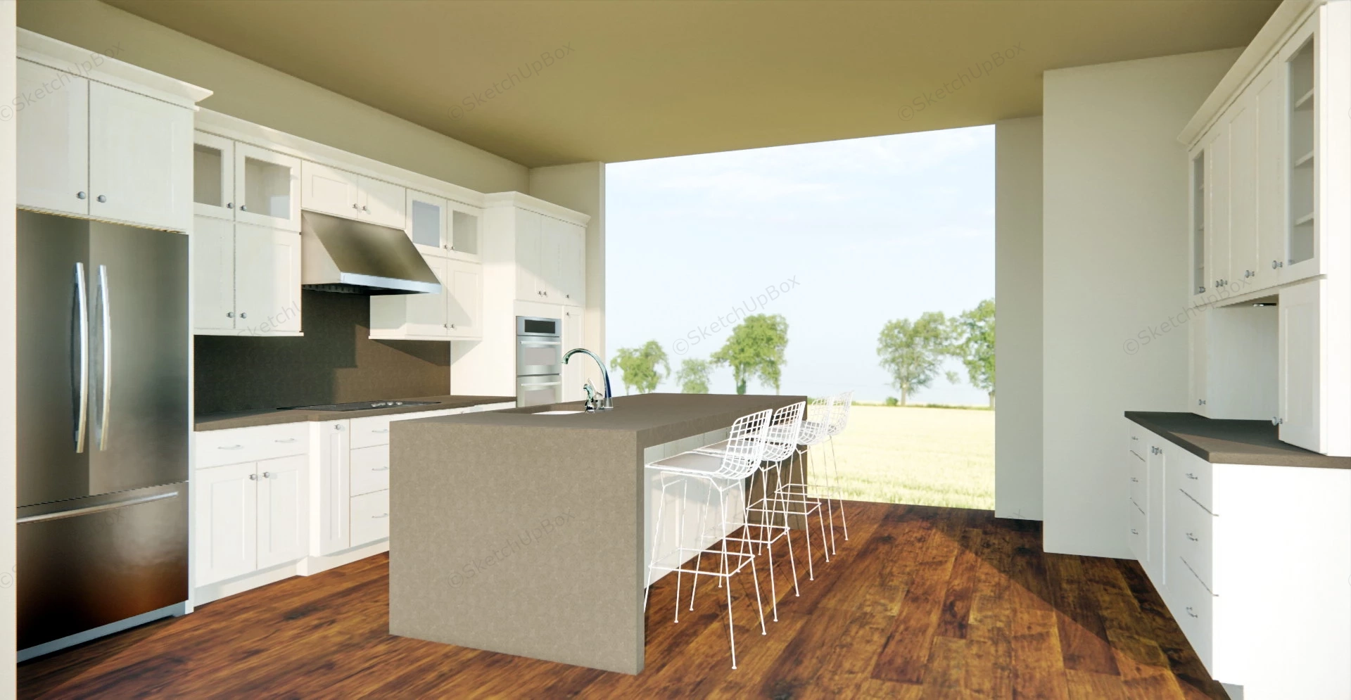 Classic White Kitchen With Island sketchup model preview - SketchupBox