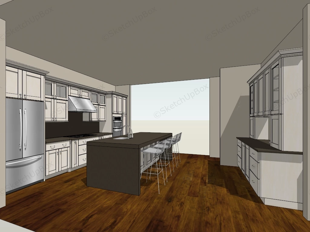 Classic White Kitchen With Island sketchup model preview - SketchupBox