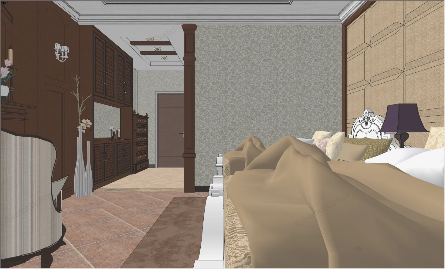 Twin Bed Hotel Room sketchup model preview - SketchupBox