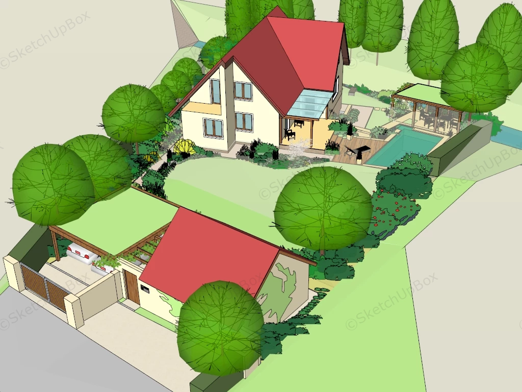 Country House With Garden Design sketchup model preview - SketchupBox