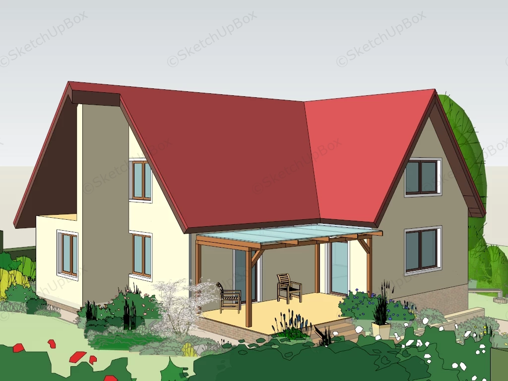 Country House With Garden Design sketchup model preview - SketchupBox