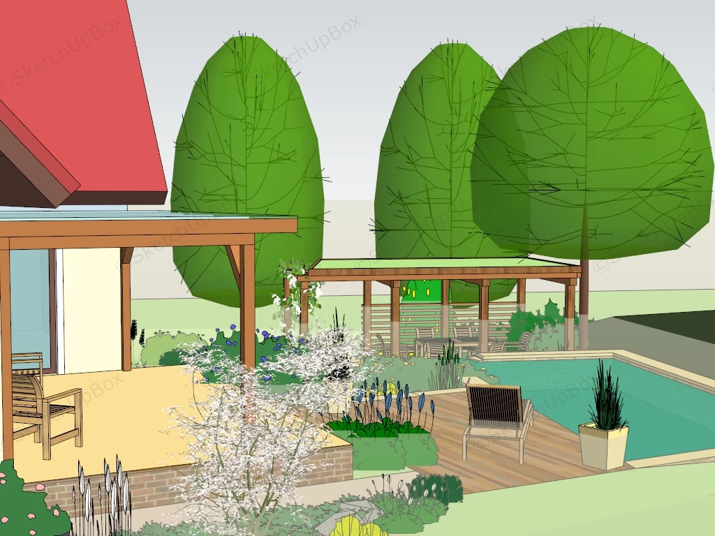 Country House With Garden Design sketchup model preview - SketchupBox