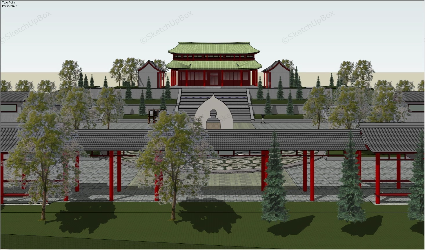 Chinese Temple Architecture sketchup model preview - SketchupBox