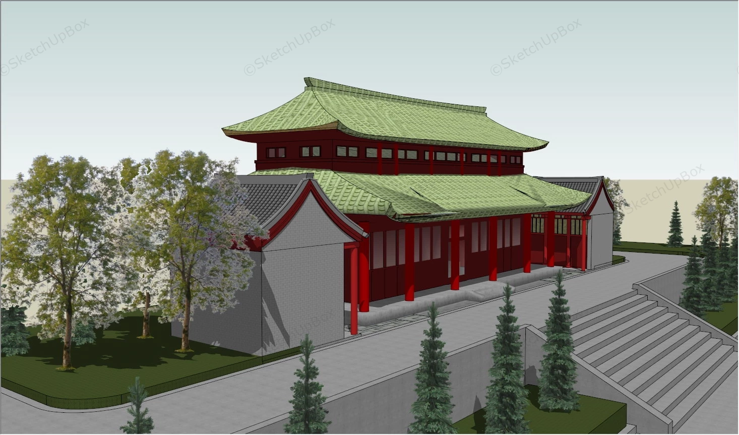 Chinese Temple Architecture sketchup model preview - SketchupBox