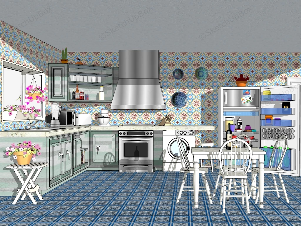 Vintage Kitchen With Dining Set sketchup model preview - SketchupBox