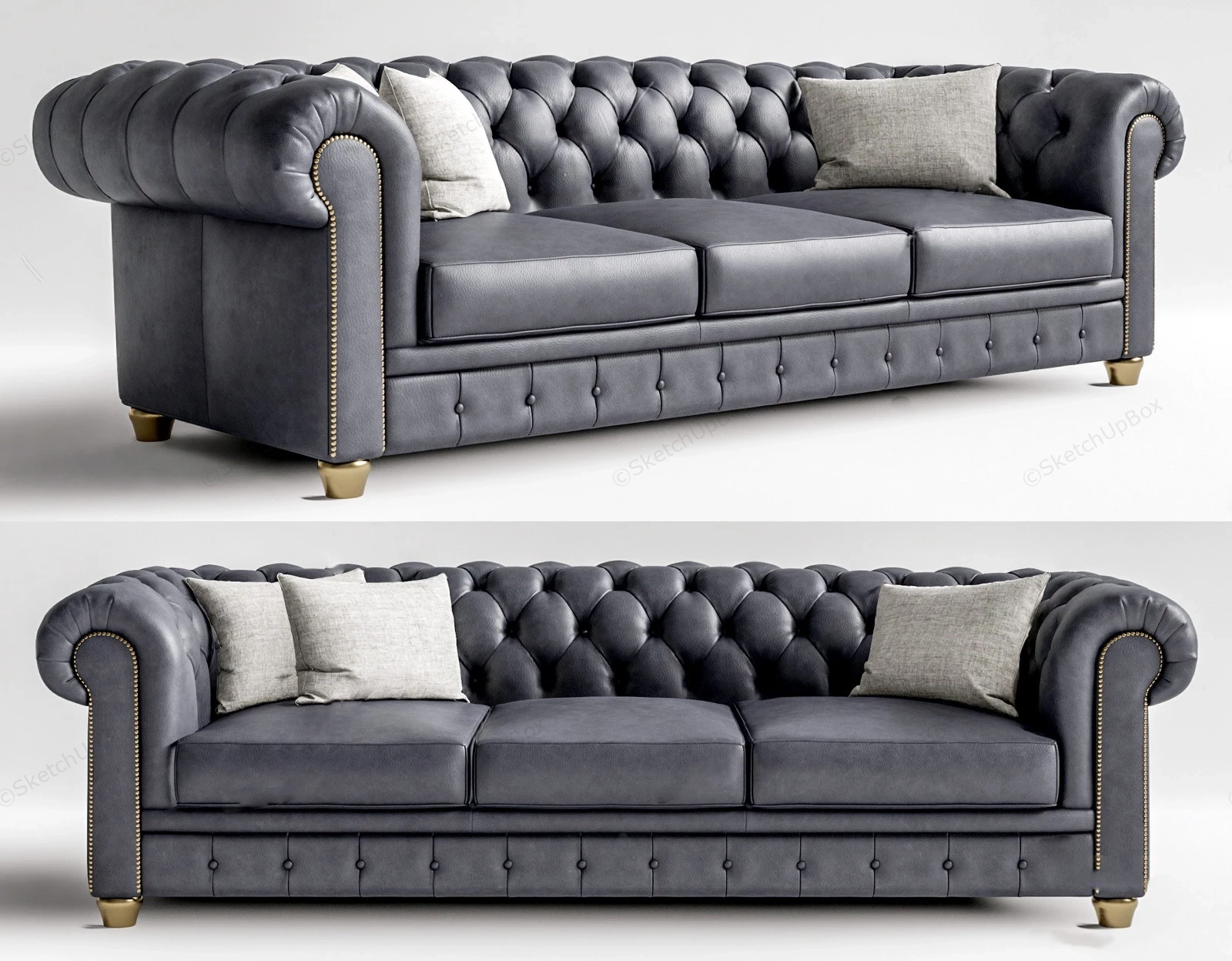 Black Leather Tufted Sofa sketchup model preview - SketchupBox