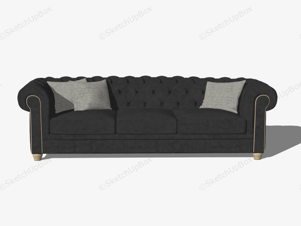 Black Leather Tufted Sofa sketchup model preview - SketchupBox