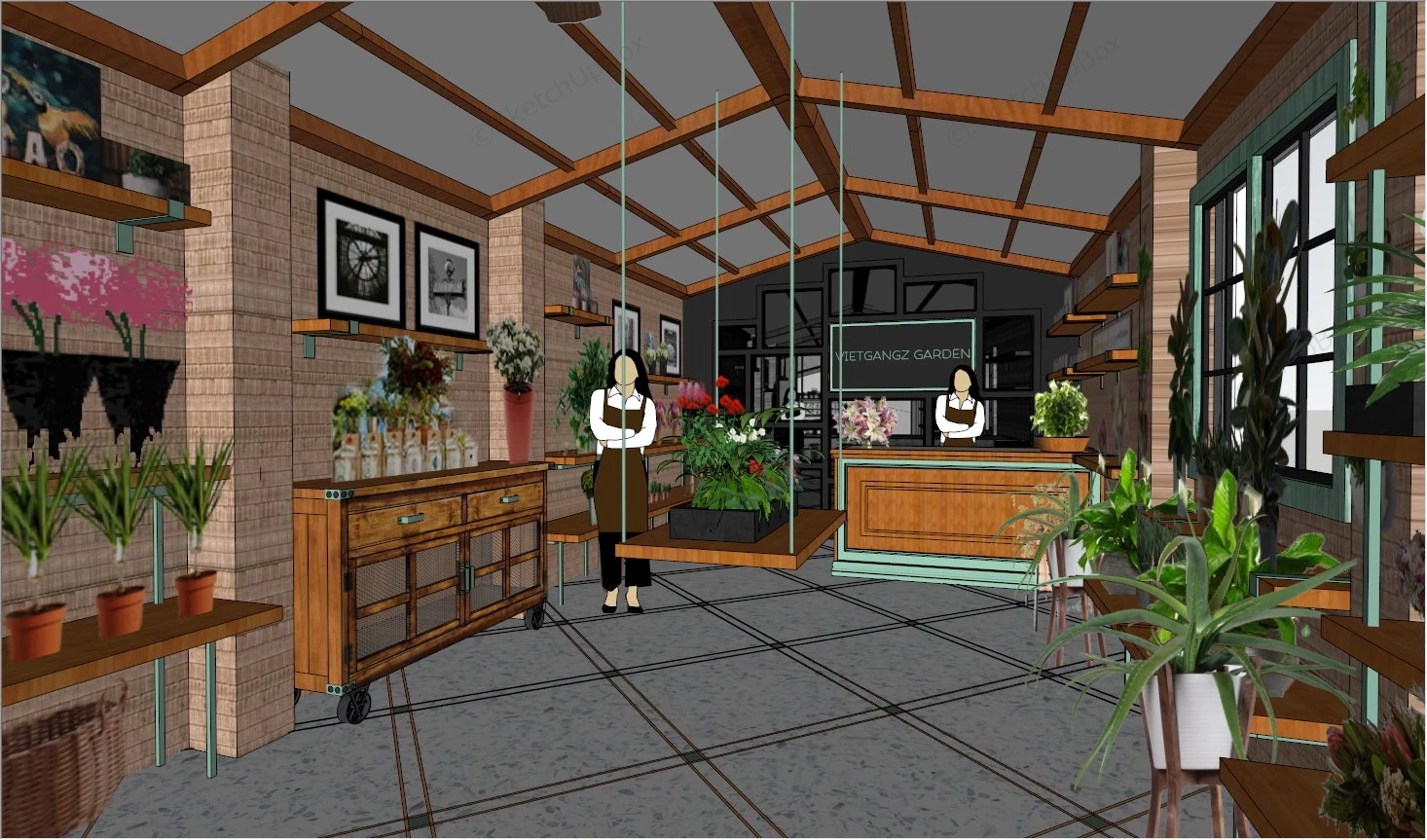 Flower Garden Shop Design sketchup model preview - SketchupBox