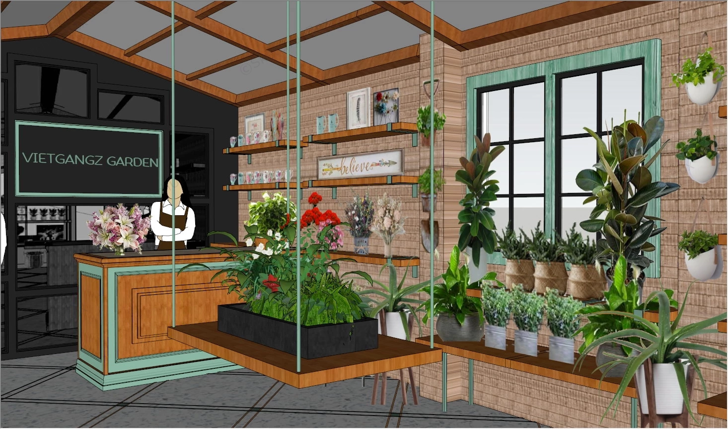 Flower Garden Shop Design sketchup model preview - SketchupBox